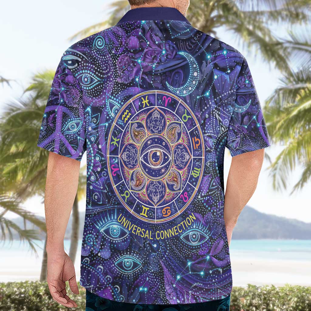 Universal Connection Zodiac Hawaiian Shirt Cosmic Eye and Sacred Om Vibration