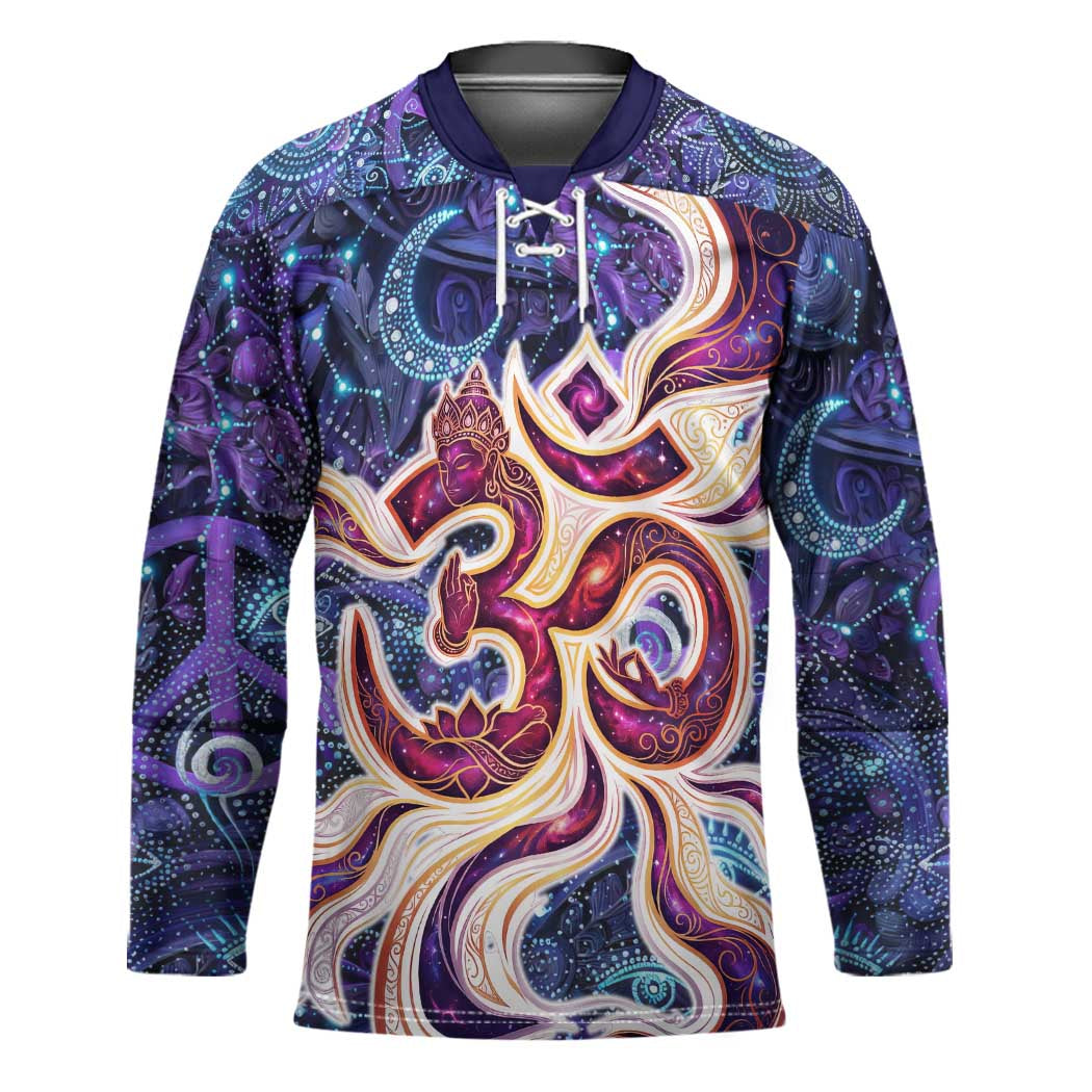 Universal Connection Zodiac Hockey Jersey Cosmic Eye and Sacred Om Vibration
