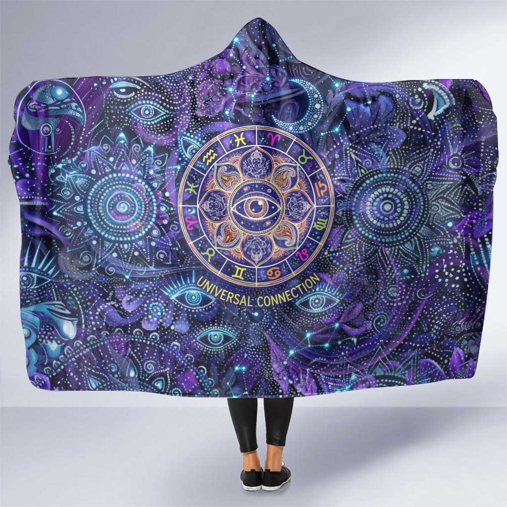 Universal Connection Zodiac Hooded Blanket Cosmic Eye and Sacred Om Vibration