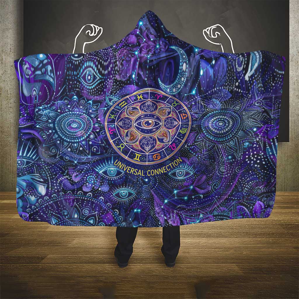 Universal Connection Zodiac Hooded Blanket Cosmic Eye and Sacred Om Vibration