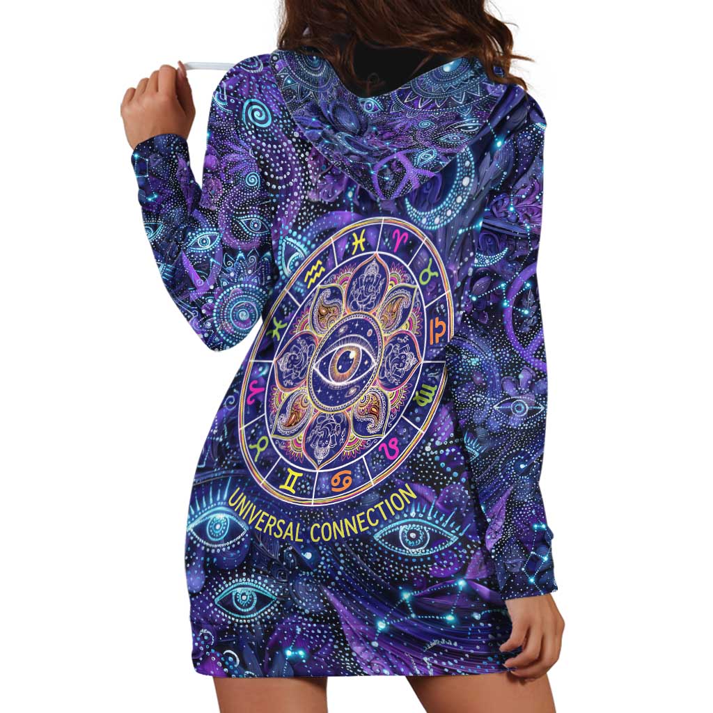 Universal Connection Zodiac Hoodie Dress Cosmic Eye and Sacred Om Vibration