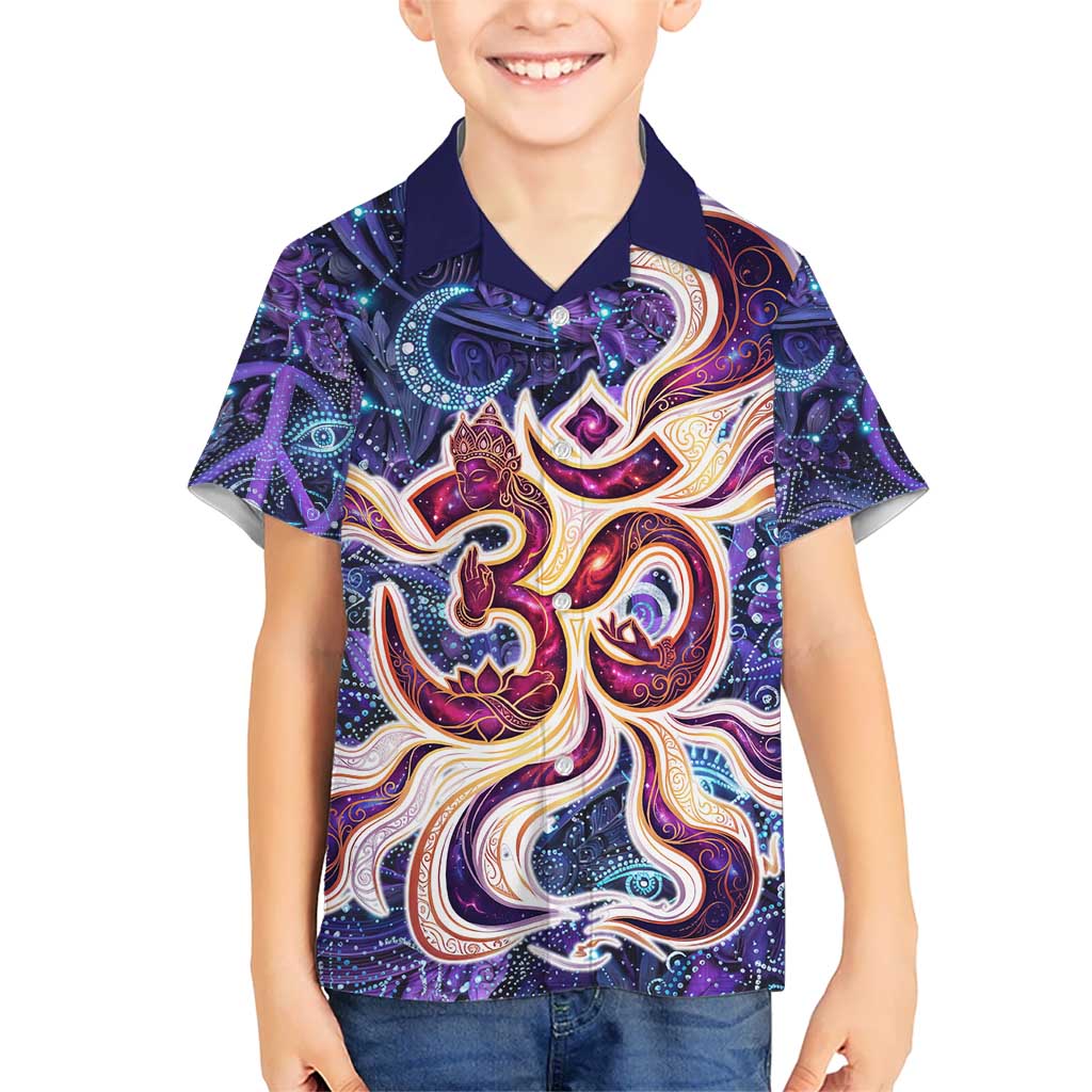 Universal Connection Zodiac Kid Hawaiian Shirt Cosmic Eye and Sacred Om Vibration
