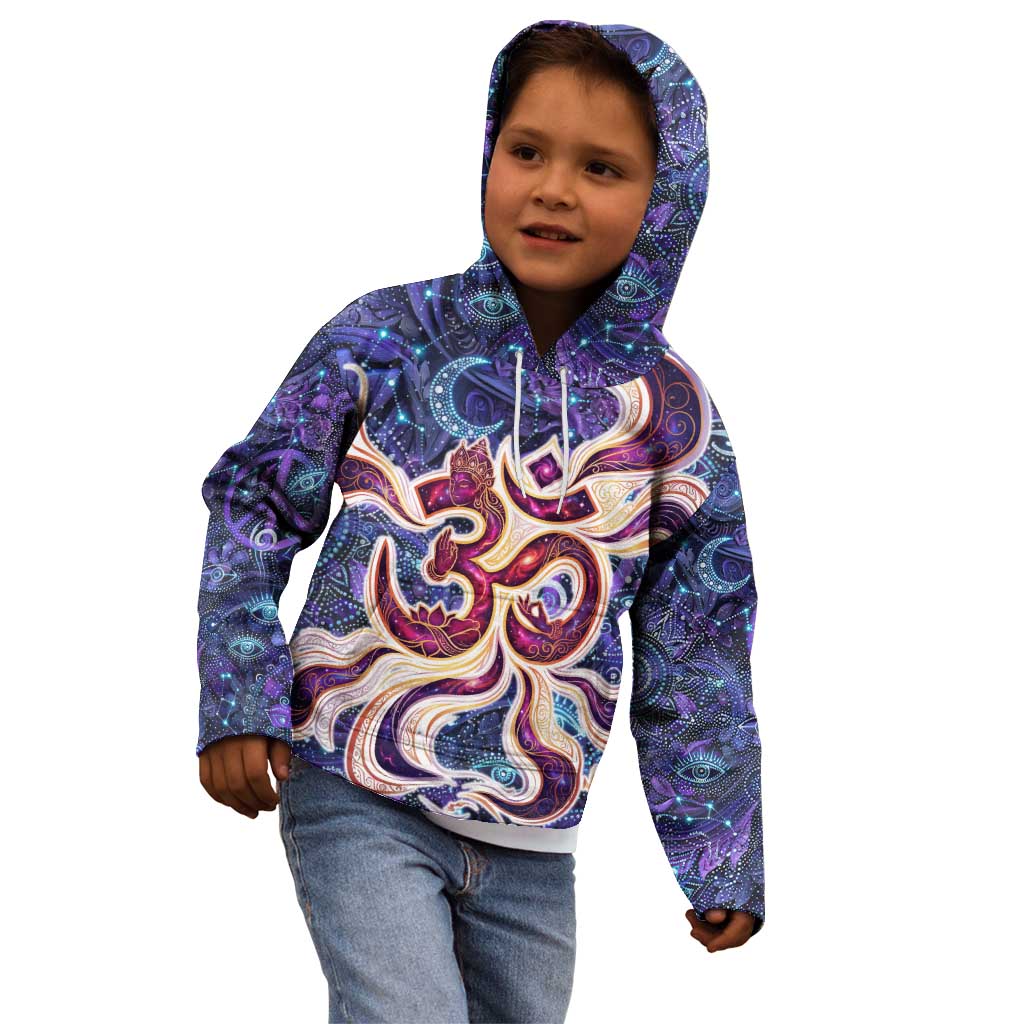 Universal Connection Zodiac Kid Hoodie Cosmic Eye and Sacred Om Vibration