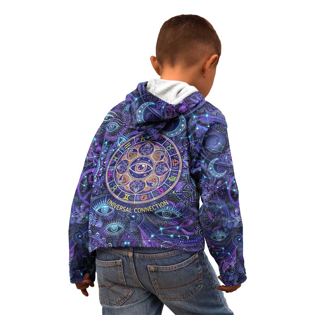 Universal Connection Zodiac Kid Hoodie Cosmic Eye and Sacred Om Vibration
