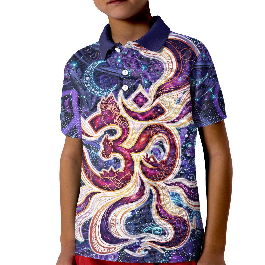 Universal Connection Zodiac Kid Polo Shirt Cosmic Eye and Sacred Om Vibration