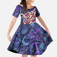 Universal Connection Zodiac Kid Short Sleeve Dress Cosmic Eye and Sacred Om Vibration