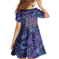 Universal Connection Zodiac Kid Short Sleeve Dress Cosmic Eye and Sacred Om Vibration