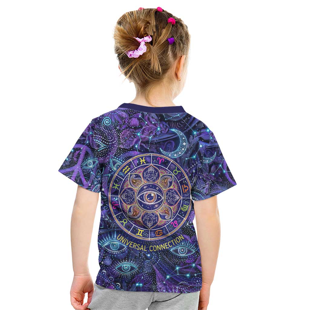 Universal Connection Zodiac Kid T Shirt Cosmic Eye and Sacred Om Vibration