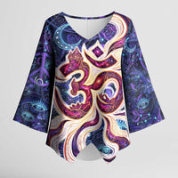 Universal Connection Zodiac Kimono Sleeve Blouse Cosmic Eye and Sacred Om Vibration
