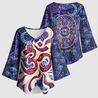 Universal Connection Zodiac Kimono Sleeve Blouse Cosmic Eye and Sacred Om Vibration