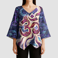 Universal Connection Zodiac Kimono Sleeve Blouse Cosmic Eye and Sacred Om Vibration
