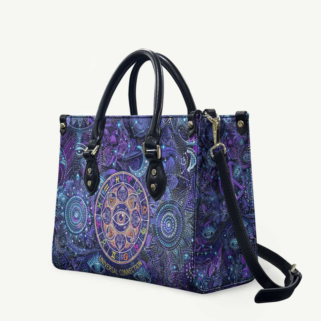 Universal Connection Zodiac Leather Bag Cosmic Eye and Sacred Om Vibration