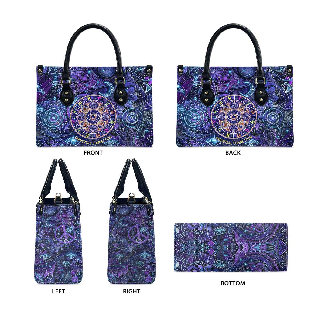 Universal Connection Zodiac Leather Bag Cosmic Eye and Sacred Om Vibration