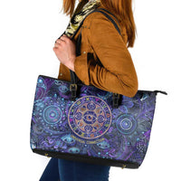 Universal Connection Zodiac Leather Tote Bag Cosmic Eye and Sacred Om Vibration
