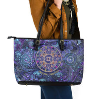 Universal Connection Zodiac Leather Tote Bag Cosmic Eye and Sacred Om Vibration