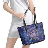 Universal Connection Zodiac Leather Tote Bag Cosmic Eye and Sacred Om Vibration