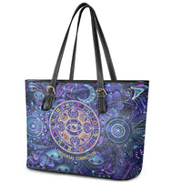Universal Connection Zodiac Leather Tote Bag Cosmic Eye and Sacred Om Vibration