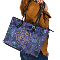 Universal Connection Zodiac Leather Tote Bag Cosmic Eye and Sacred Om Vibration