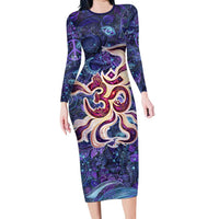 Universal Connection Zodiac Long Sleeve Bodycon Dress Cosmic Eye and Sacred Om Vibration