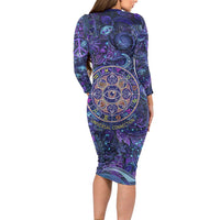 Universal Connection Zodiac Long Sleeve Bodycon Dress Cosmic Eye and Sacred Om Vibration