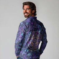 Universal Connection Zodiac Long Sleeve Polo Shirt Cosmic Eye and Sacred Om Vibration