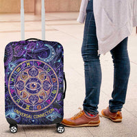 Universal Connection Zodiac Luggage Cover Cosmic Eye and Sacred Om Vibration