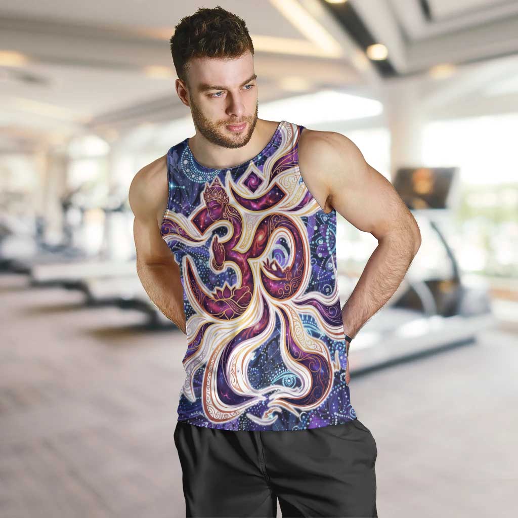 Universal Connection Zodiac Men Tank Top Cosmic Eye and Sacred Om Vibration