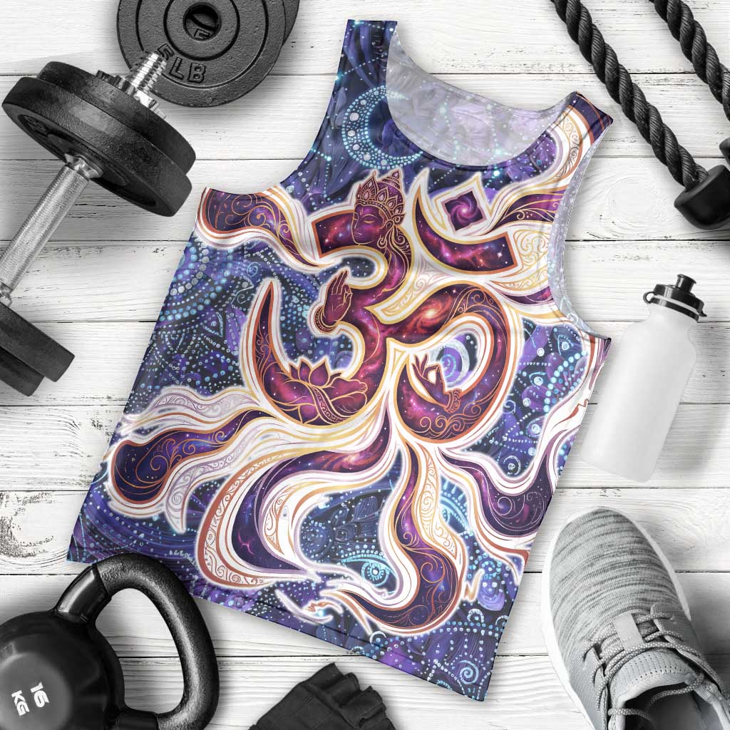 Universal Connection Zodiac Men Tank Top Cosmic Eye and Sacred Om Vibration