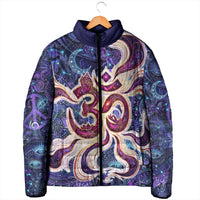 Universal Connection Zodiac Padded Jacket Cosmic Eye and Sacred Om Vibration