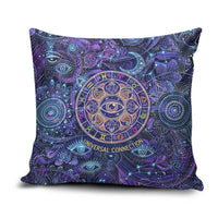Universal Connection Zodiac Pillow Cover Cosmic Eye and Sacred Om Vibration