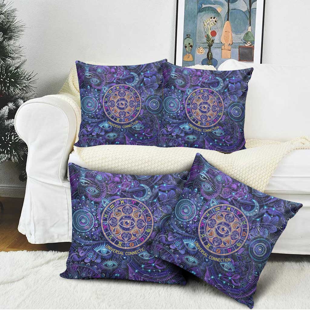 Universal Connection Zodiac Pillow Cover Cosmic Eye and Sacred Om Vibration