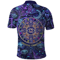Universal Connection Zodiac Polo Shirt Cosmic Eye and Sacred Om Vibration
