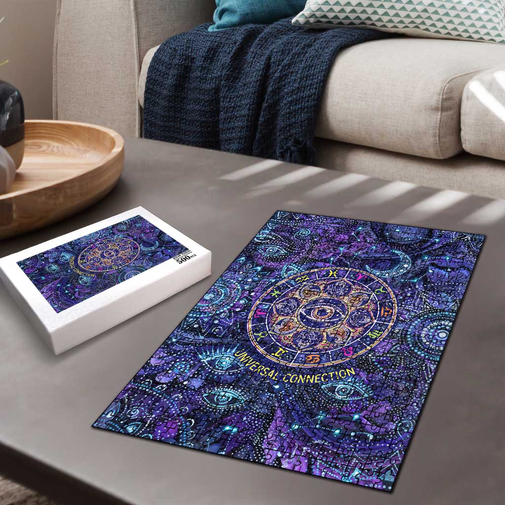 Universal Connection Zodiac Puzzle Cosmic Eye and Sacred Om Vibration