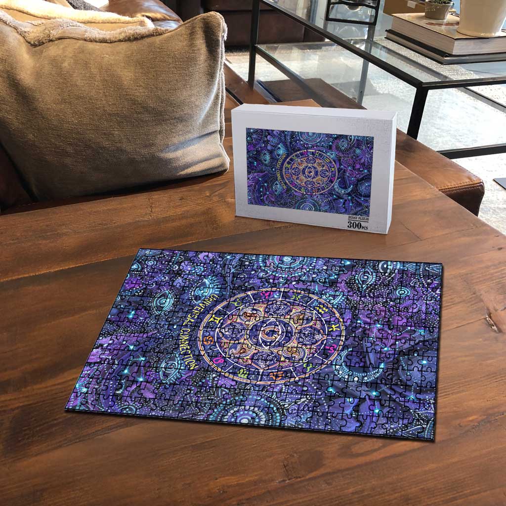 Universal Connection Zodiac Puzzle Cosmic Eye and Sacred Om Vibration