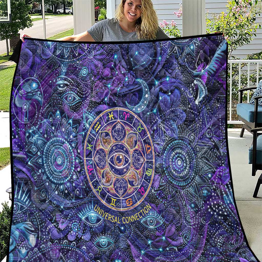 Universal Connection Zodiac Quilt Cosmic Eye and Sacred Om Vibration