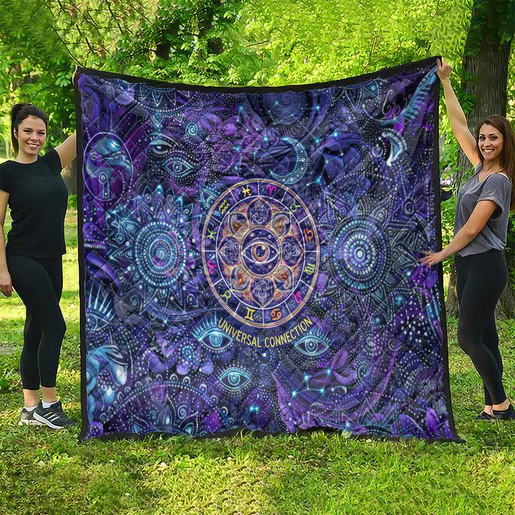 Universal Connection Zodiac Quilt Cosmic Eye and Sacred Om Vibration