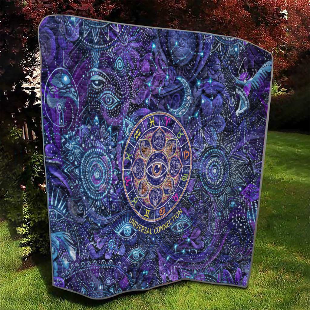Universal Connection Zodiac Quilt Cosmic Eye and Sacred Om Vibration