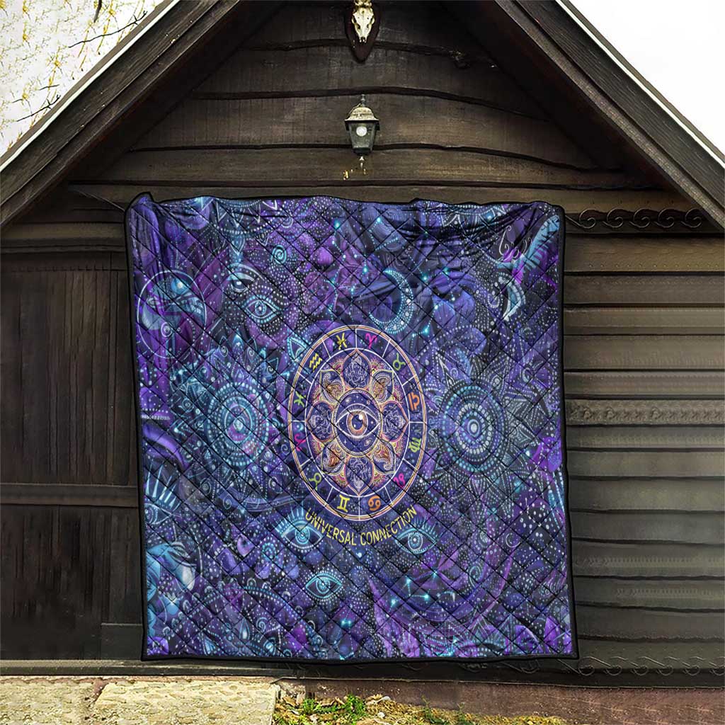Universal Connection Zodiac Quilt Cosmic Eye and Sacred Om Vibration