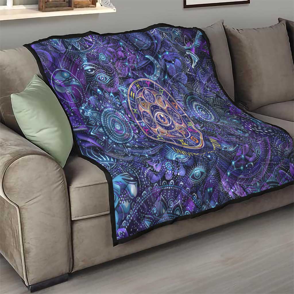 Universal Connection Zodiac Quilt Cosmic Eye and Sacred Om Vibration