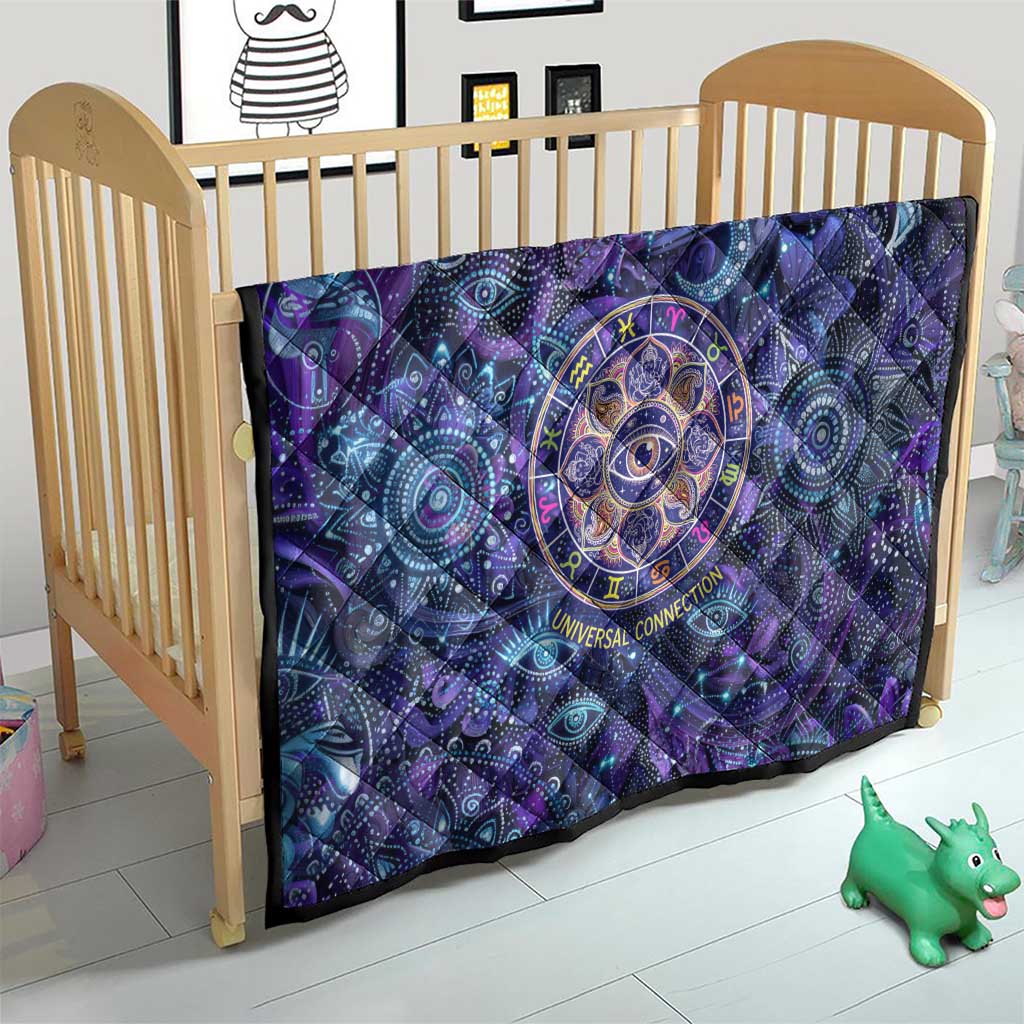 Universal Connection Zodiac Quilt Cosmic Eye and Sacred Om Vibration