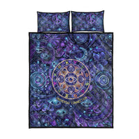 Universal Connection Zodiac Quilt Bed Set Cosmic Eye and Sacred Om Vibration