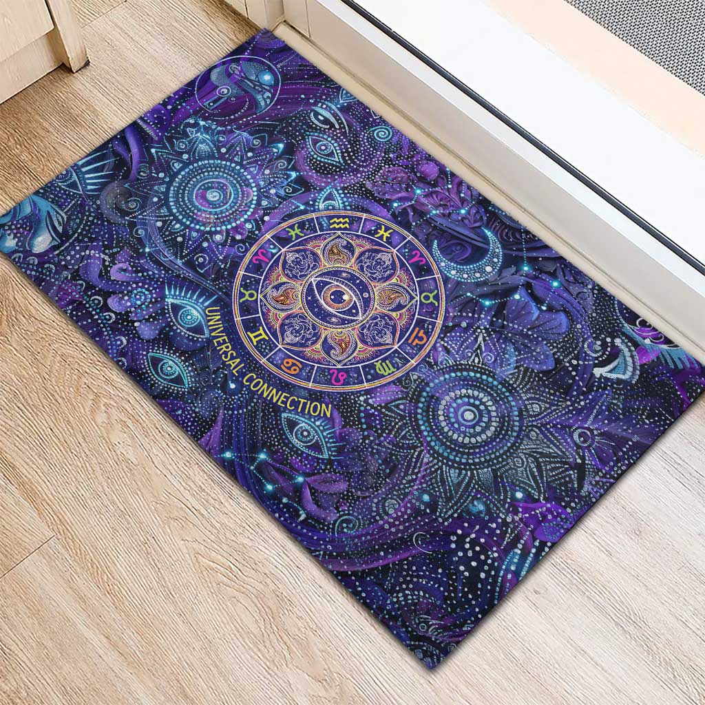Universal Connection Zodiac Rubber Doormat Cosmic Eye and Sacred Om Vibration