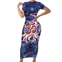 Universal Connection Zodiac Short Sleeve Bodycon Dress Cosmic Eye and Sacred Om Vibration