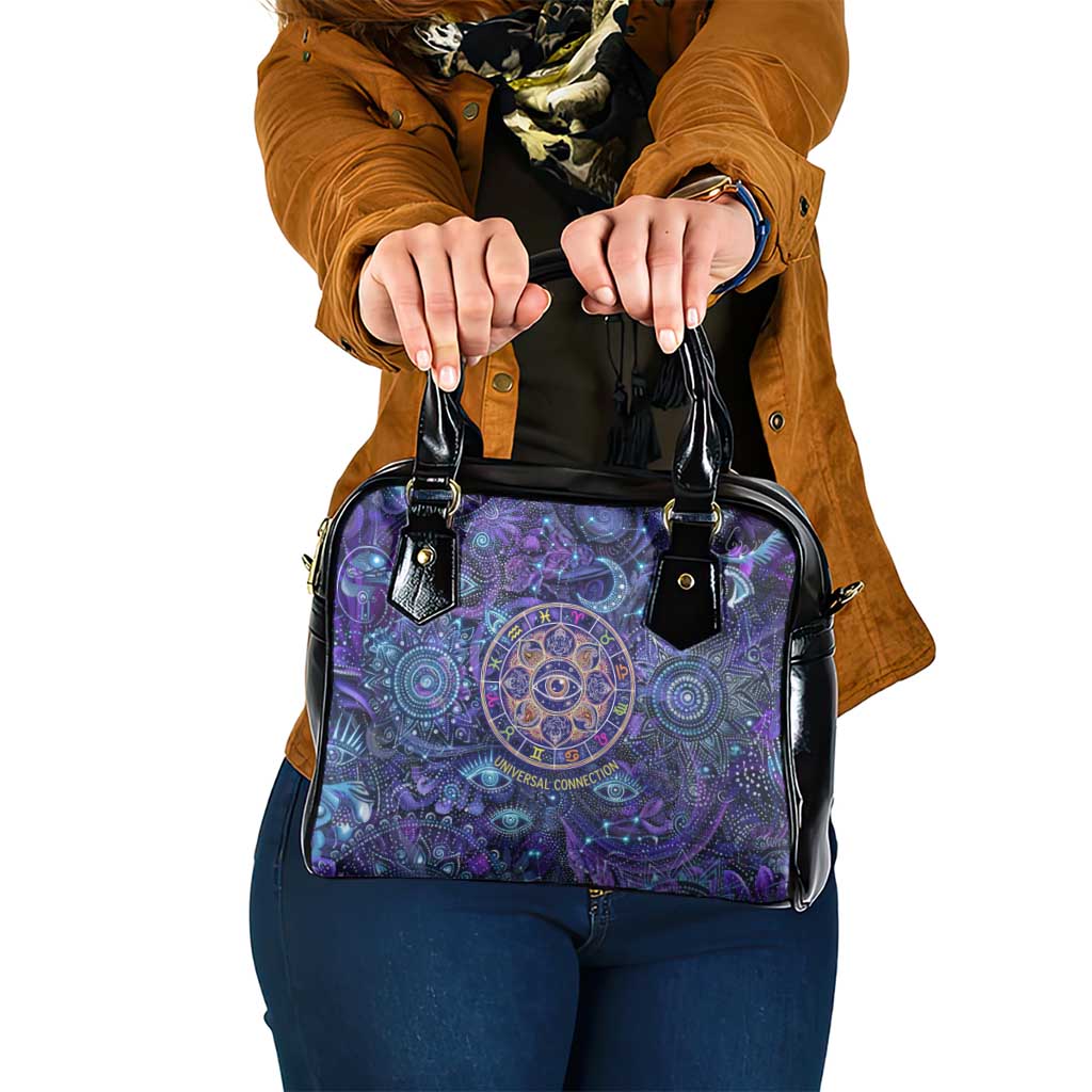 Universal Connection Zodiac Shoulder Handbag Cosmic Eye and Sacred Om Vibration