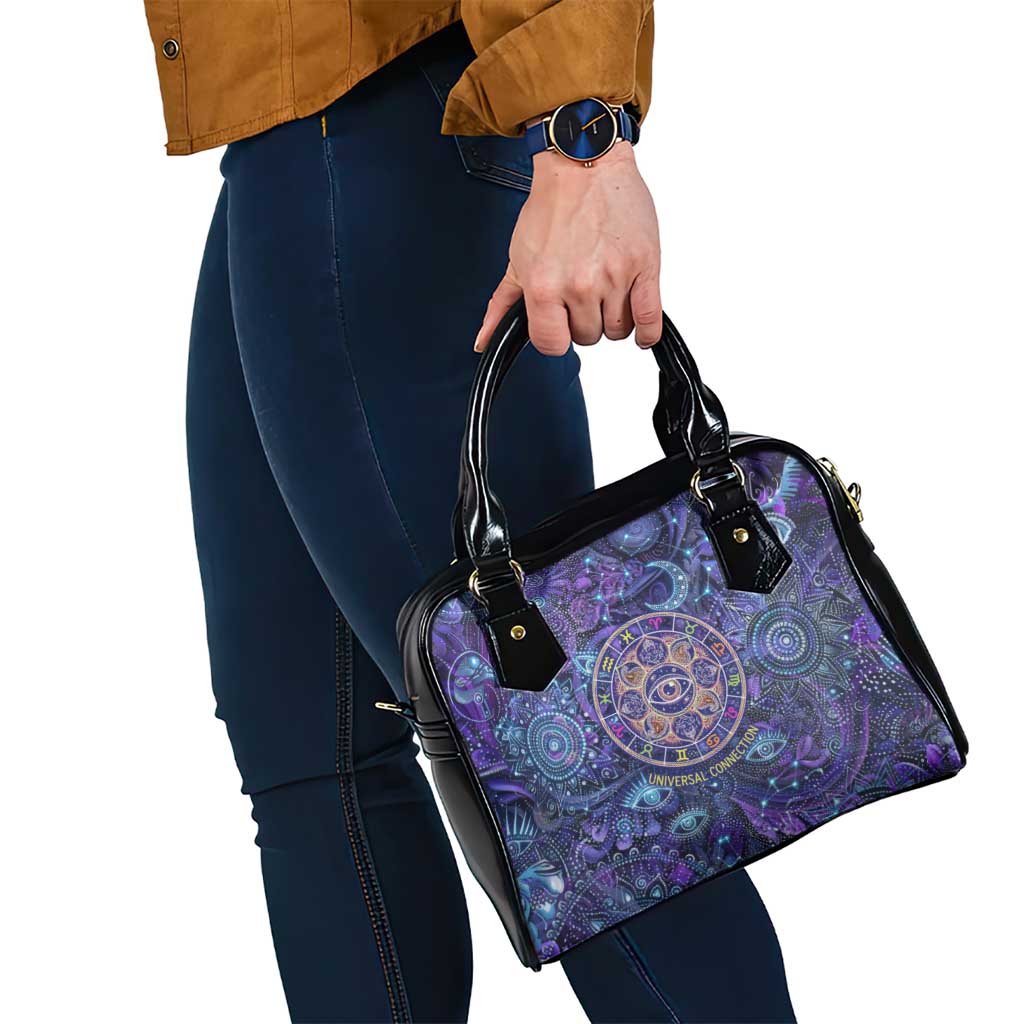 Universal Connection Zodiac Shoulder Handbag Cosmic Eye and Sacred Om Vibration