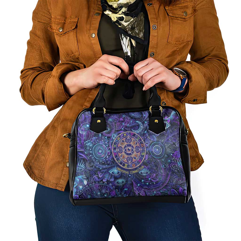 Universal Connection Zodiac Shoulder Handbag Cosmic Eye and Sacred Om Vibration