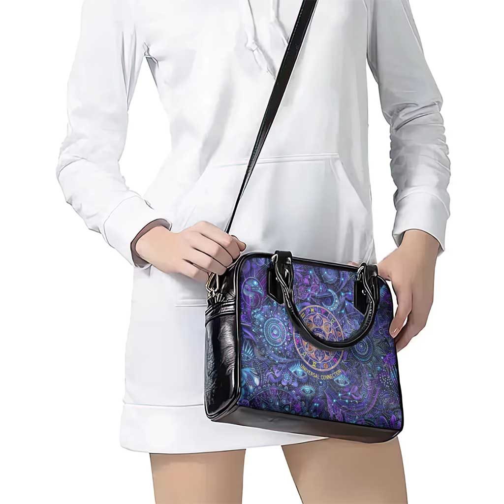 Universal Connection Zodiac Shoulder Handbag Cosmic Eye and Sacred Om Vibration