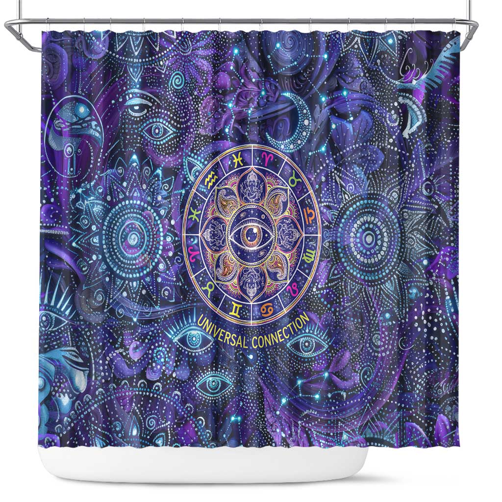 Universal Connection Zodiac Shower Curtain Cosmic Eye and Sacred Om Vibration