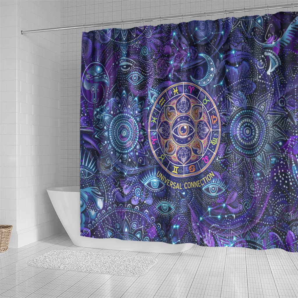 Universal Connection Zodiac Shower Curtain Cosmic Eye and Sacred Om Vibration