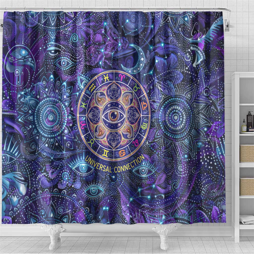 Universal Connection Zodiac Shower Curtain Cosmic Eye and Sacred Om Vibration